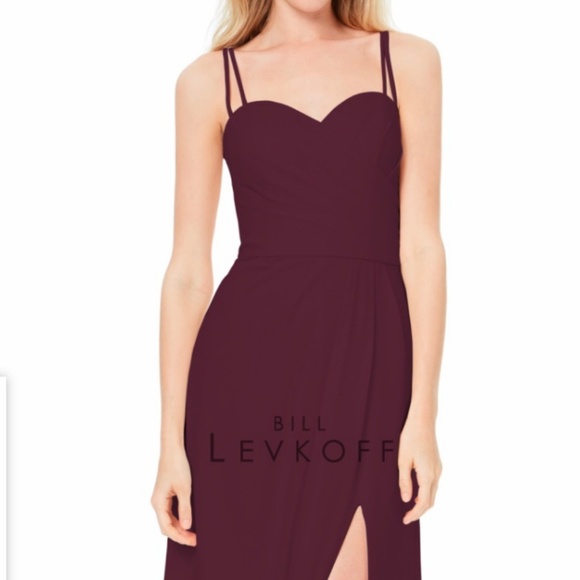 Bill Levkoff Wine Maroon Bridesmaid Dress - Picture 1 of 4